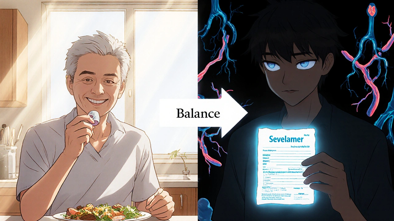 Split scene: patient taking medication vs. eye damage, with alternative treatment shown.
